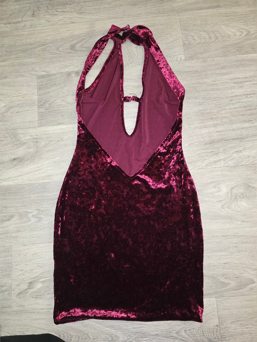 Bear Dance Crushed Velvet Halter Mini Dress in Wine